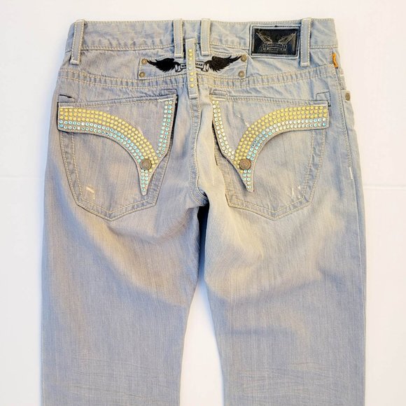 New Men's ROBIN'S JEAN sz 33 Arabesque Jeans with Swarovski Crystals - Picture 1 of 10